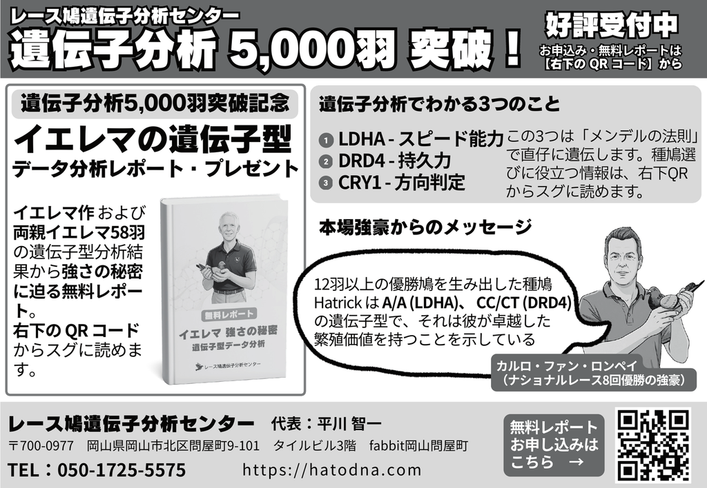 月刊レース鳩 2026年10月号 レース鳩遺伝子分析センター広告